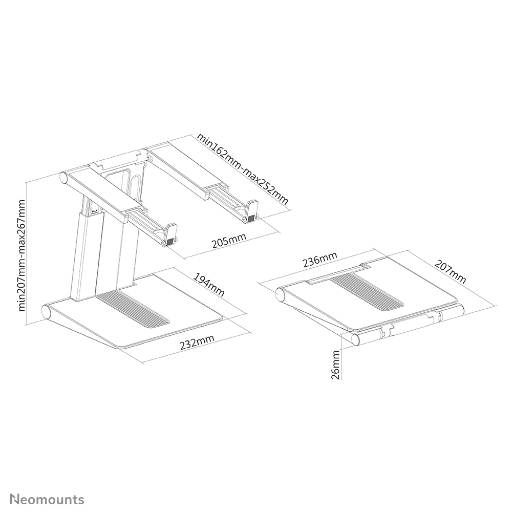 Neomounts NSLS200 Support pour ordinateur portable 10-17" - ajustement en hauteur - pliable - compact - universel